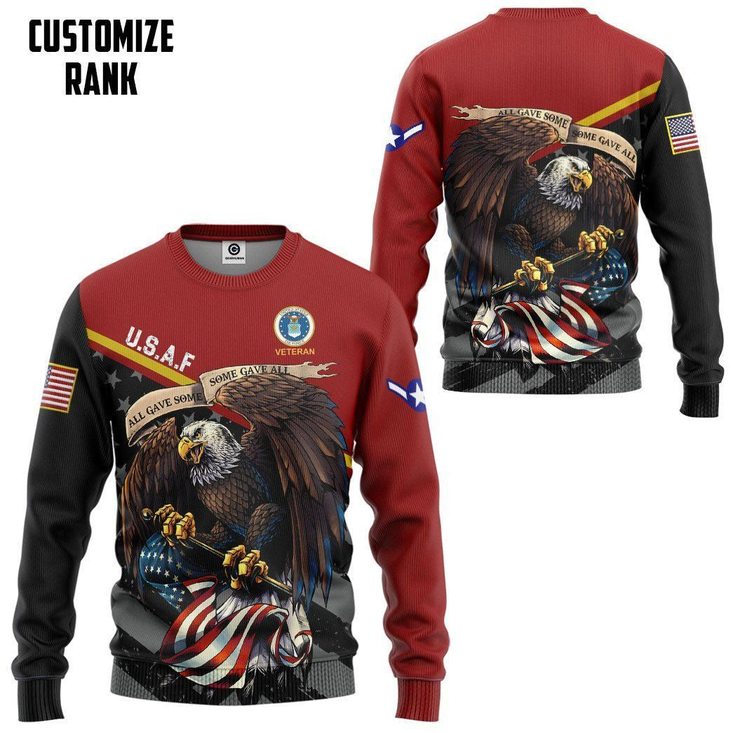 United States Air Force Veteran Red Custom Rank Hoodie QT211131Hf