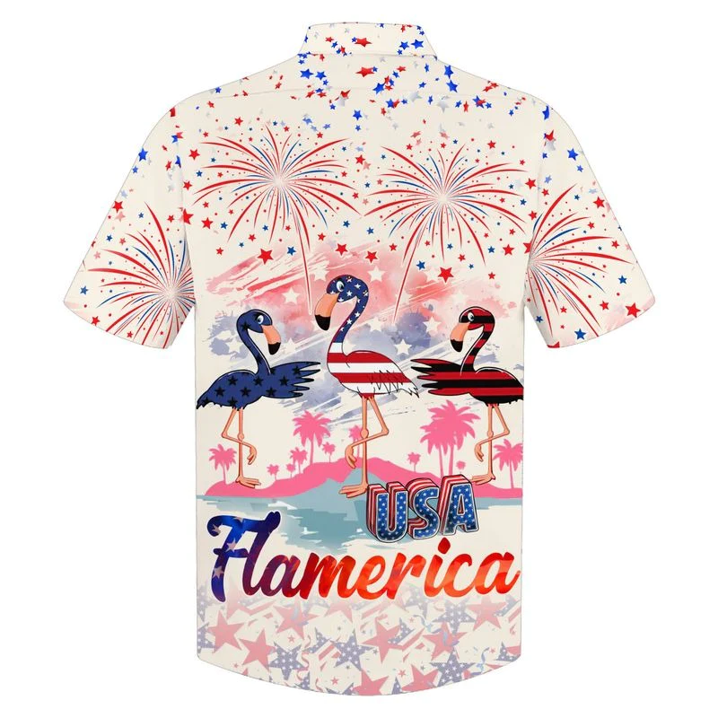 Usa Flamerica Hawaiian Shirt For 4Th Of Jul, Summer Flamingo Aloha Beach Shirt For Men And Womens