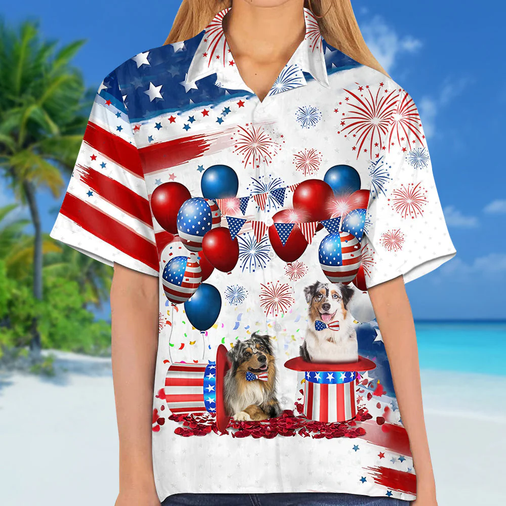 Australian Shepherd Independence Day Hawaiian Shirt, Dog Hawaii Beach Shirt Short Sleeve For 4Th Of July