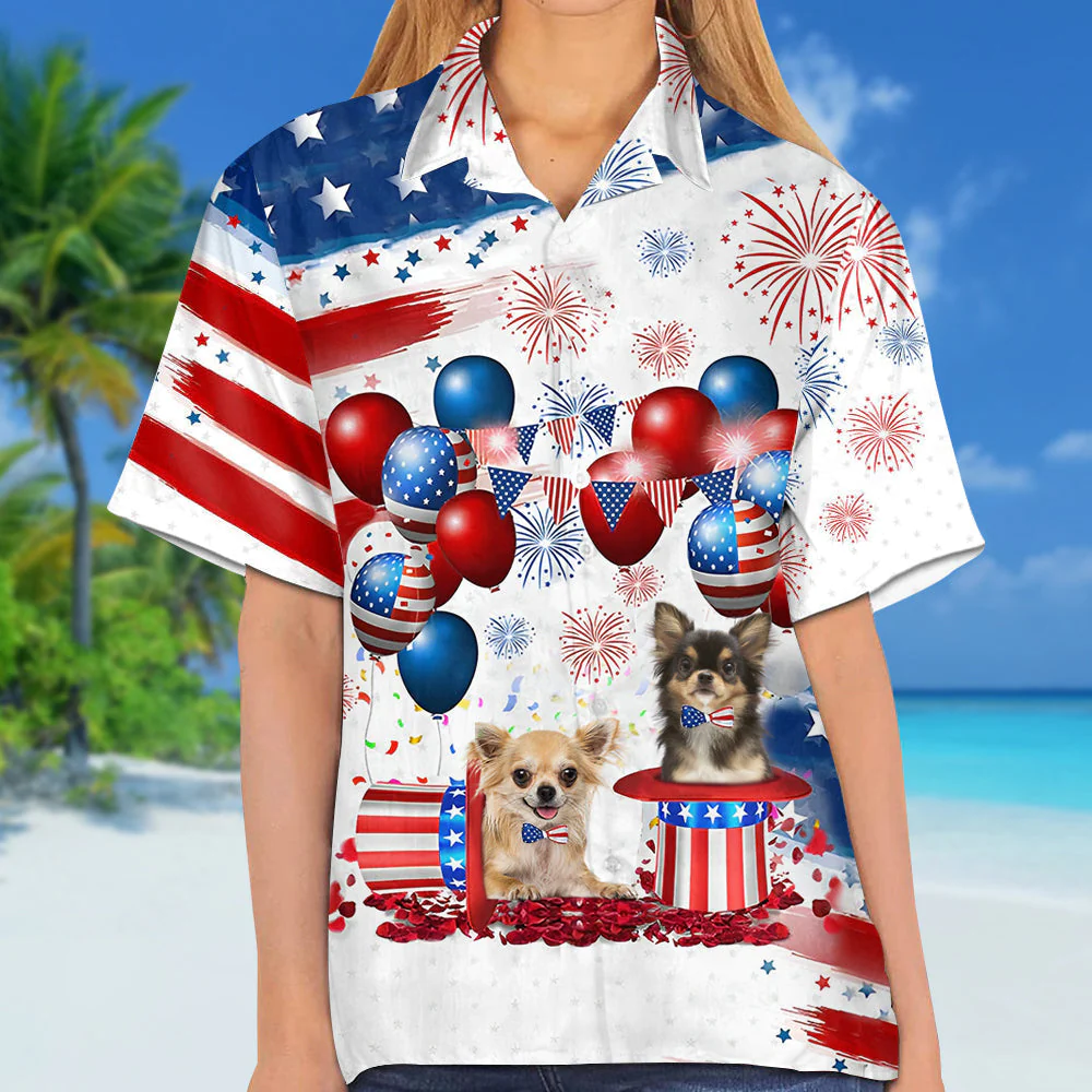 Chihuahua Independence Day Hawaiian Shirt, Dog Hawaii Beach Shirt Short Sleeve For 4Th Of July