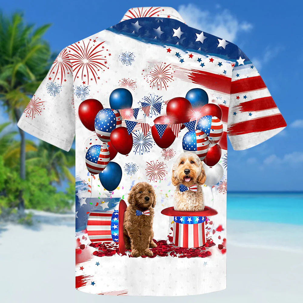 Goldendoodle Independence Day Hawaiian Shirt, Dog Hawaii Beach Shirt Short Sleeve For 4Th Of July