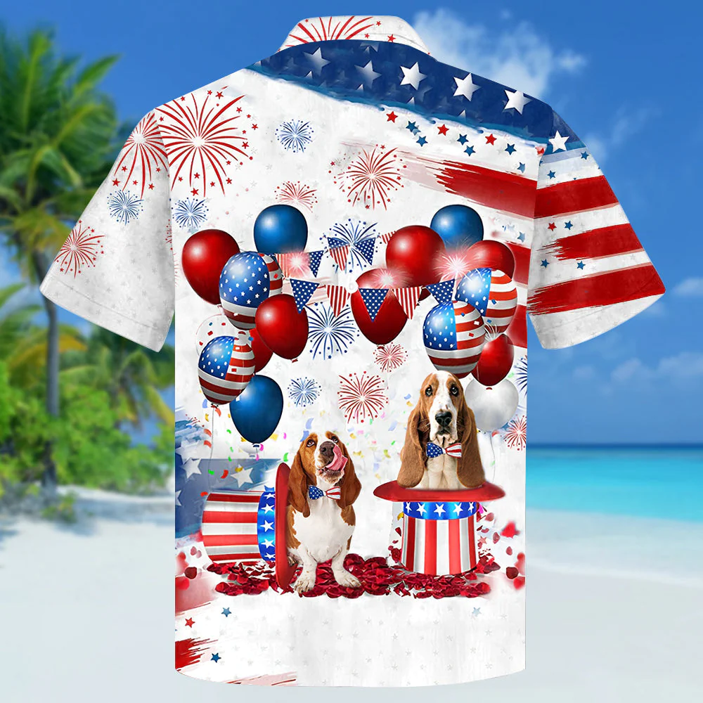 Basset Hound Independence Day Hawaiian Shirt, Dog Hawaii Beach Shirt Short Sleeve For 4Th Of July