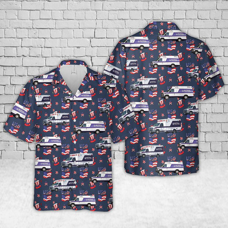 California Royal Ambulance, 4th of July Hawaiian Shirt, 3D Full Printed Ambulance Hawaiian Shirt