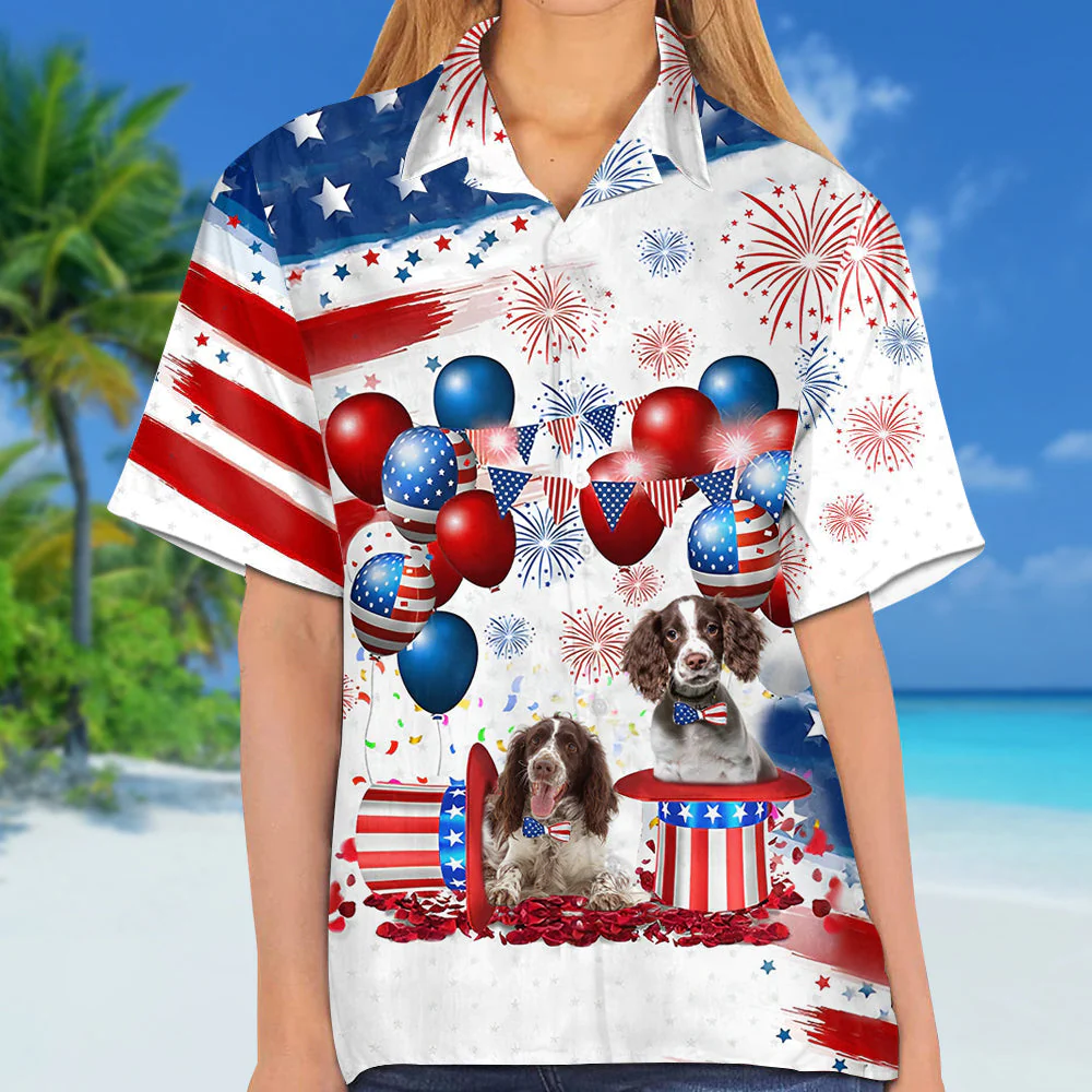 English Springer Spaniel Independence Day Hawaiian Shirt, Dog Hawaii Beach Shirt Short Sleeve For 4Th Of July