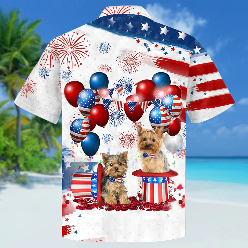 Yorkshire Terrier Independence Day Hawaiian Shirt, Dog Hawaii Beach Shirt Short Sleeve For 4Th Of July