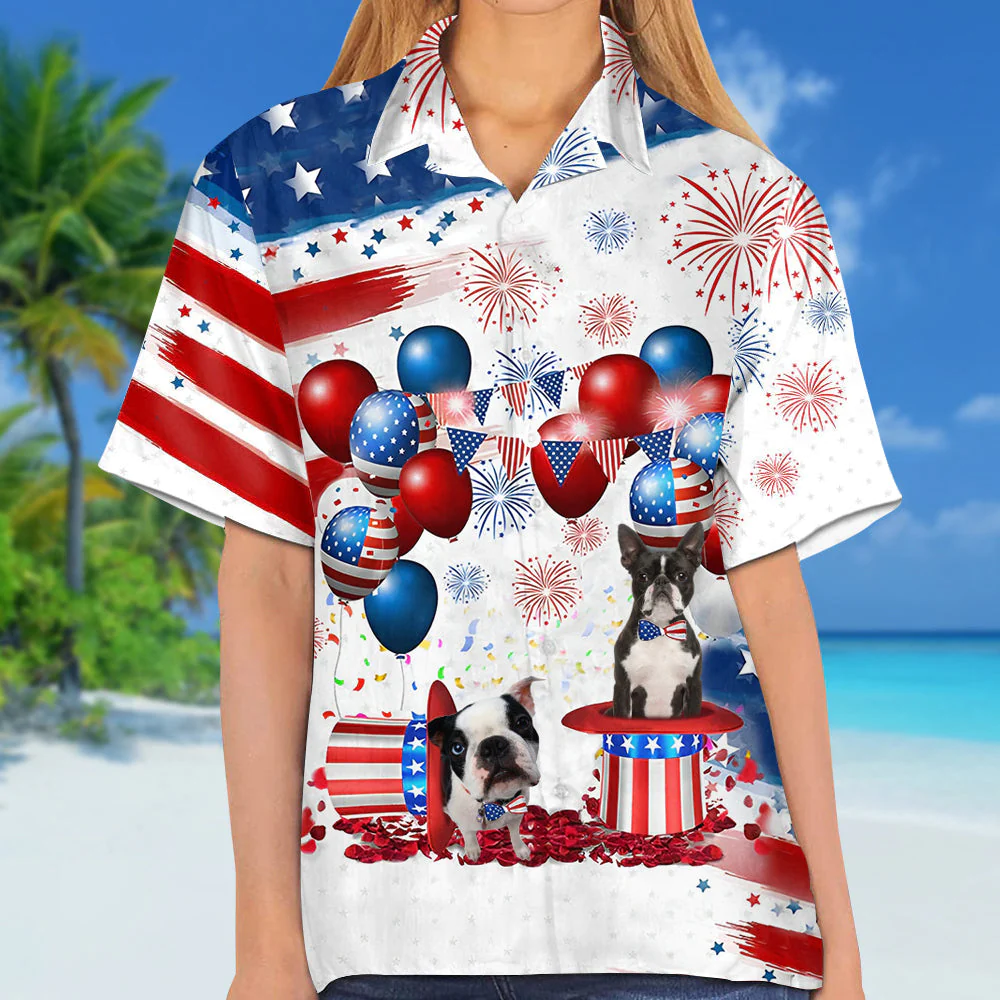 Boston Terrier Independence Day Hawaiian Shirt, Dog Hawaii Beach Shirt Short Sleeve For 4Th Of July