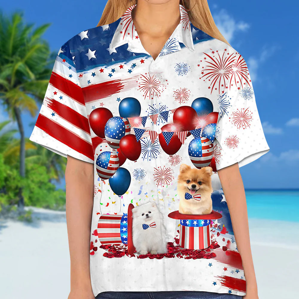 Pomeranian Independence Day Hawaiian Shirt, Dog Hawaii Beach Shirt Short Sleeve For 4Th Of July