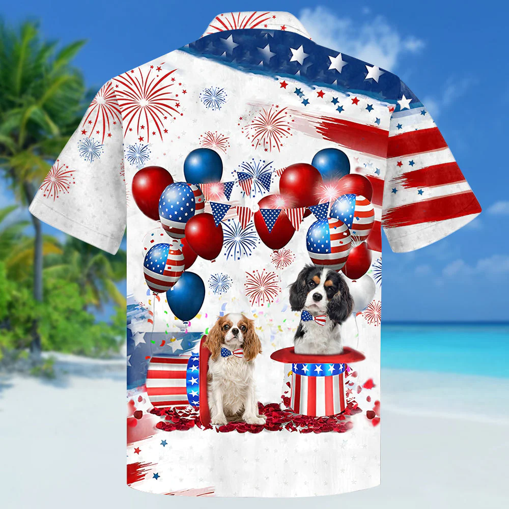 Tricolor Cavalier King Charles Spaniel Independence Day Hawaiian Shirt, Dog Hawaii Beach Shirt Short Sleeve For 4Th Of July