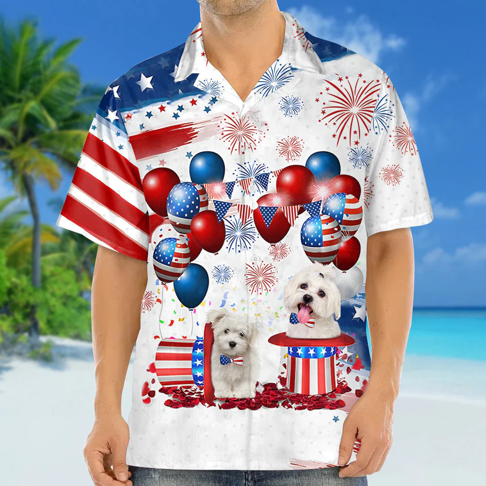 Maltese Independence Day Hawaiian Shirt, Dog Hawaii Beach Shirt Short Sleeve For 4Th Of July