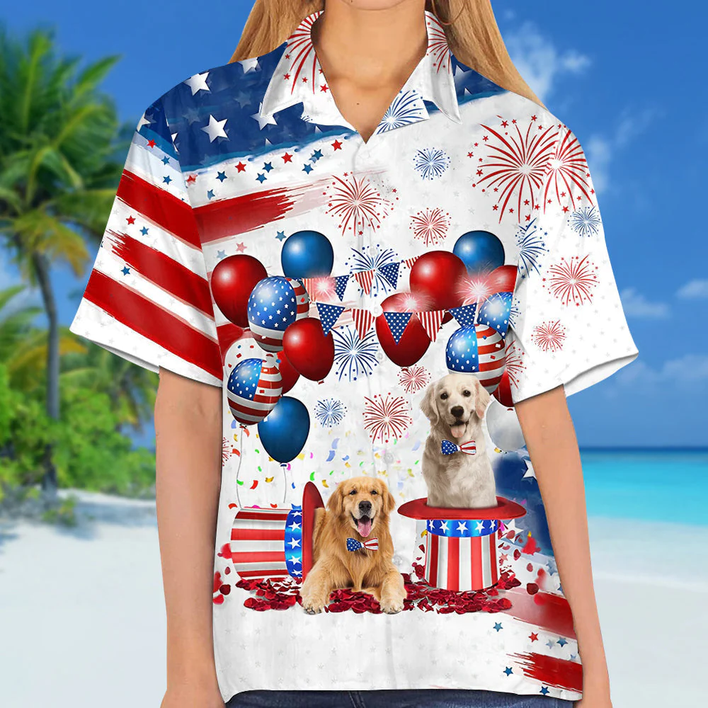 Golden Retriever Independence Day Hawaiian Shirt, Dog Hawaii Beach Shirt Short Sleeve For 4Th Of July
