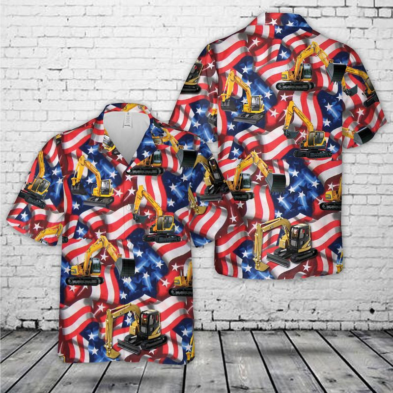 Excavator All Over Printed Shirt, 4th Of July Hawaiian Shirt
