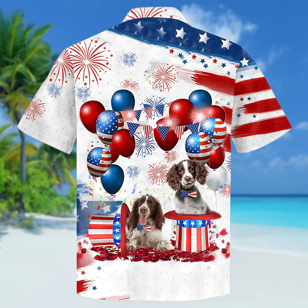 English Springer Spaniel Independence Day Hawaiian Shirt, Dog Hawaii Beach Shirt Short Sleeve For 4Th Of July