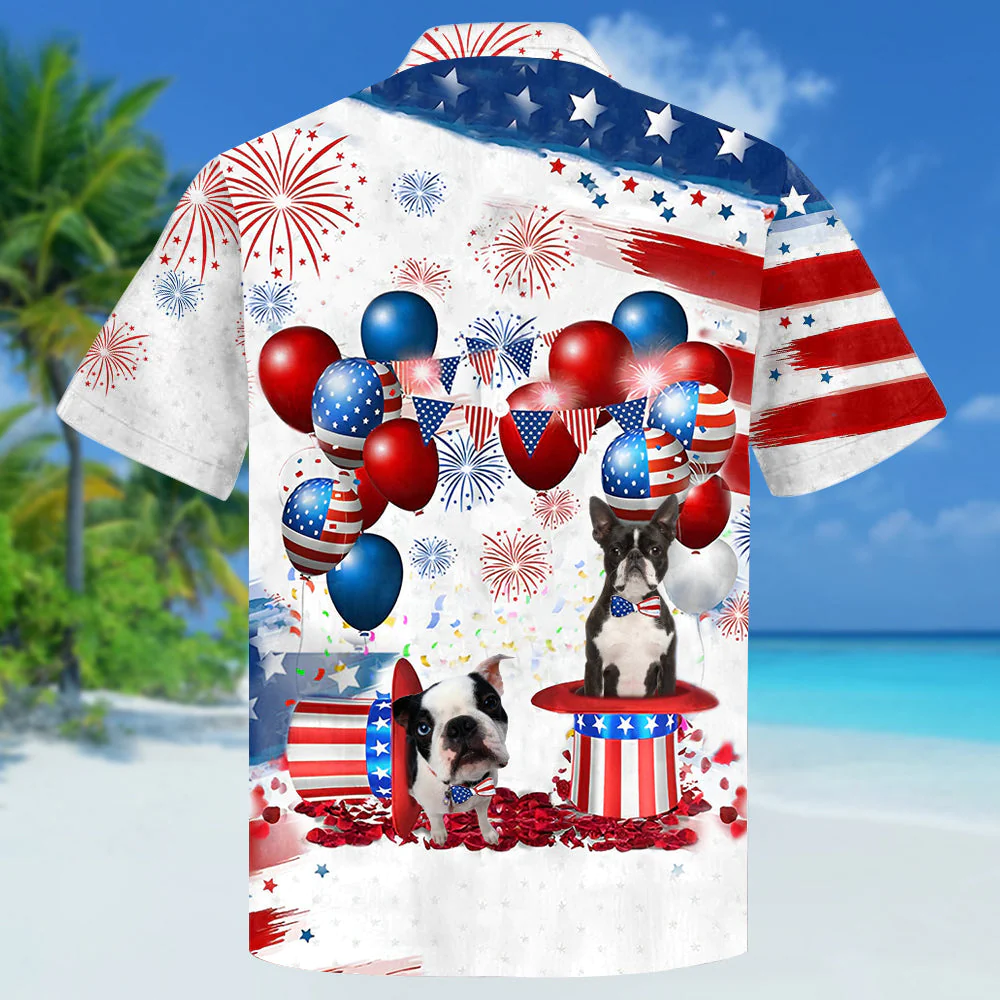 Boston Terrier Independence Day Hawaiian Shirt, Dog Hawaii Beach Shirt Short Sleeve For 4Th Of July