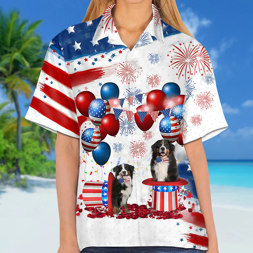 Bernese Mountain Dog Independence Day Hawaiian Shirt, Dog Hawaii Beach Shirt Short Sleeve For 4Th Of July