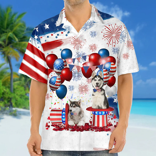 Siberian Husky Independence Day Hawaiian Shirt, Dog Hawaii Beach Shirt Short Sleeve For 4Th Of July