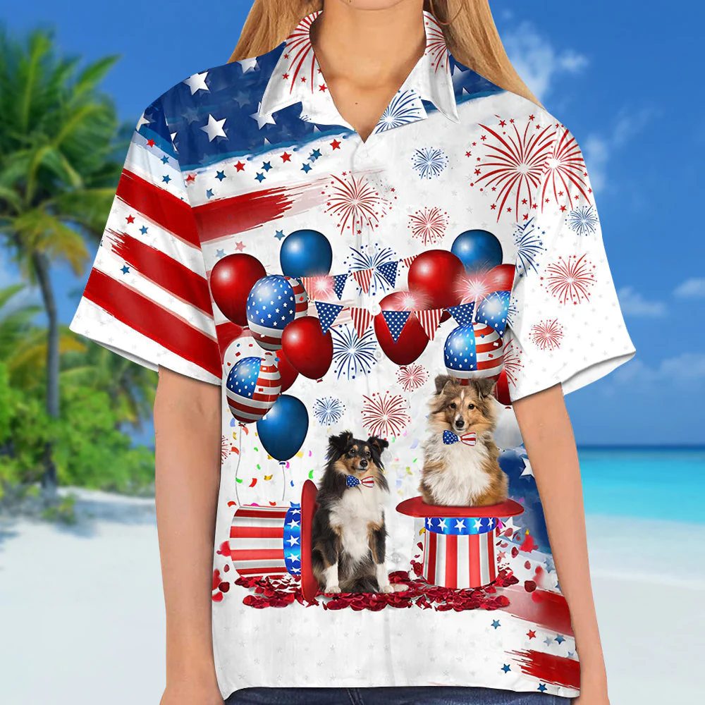 Shetland Sheepdog Independence Day Hawaiian Shirt, Dog Hawaii Beach Shirt Short Sleeve For 4Th Of July