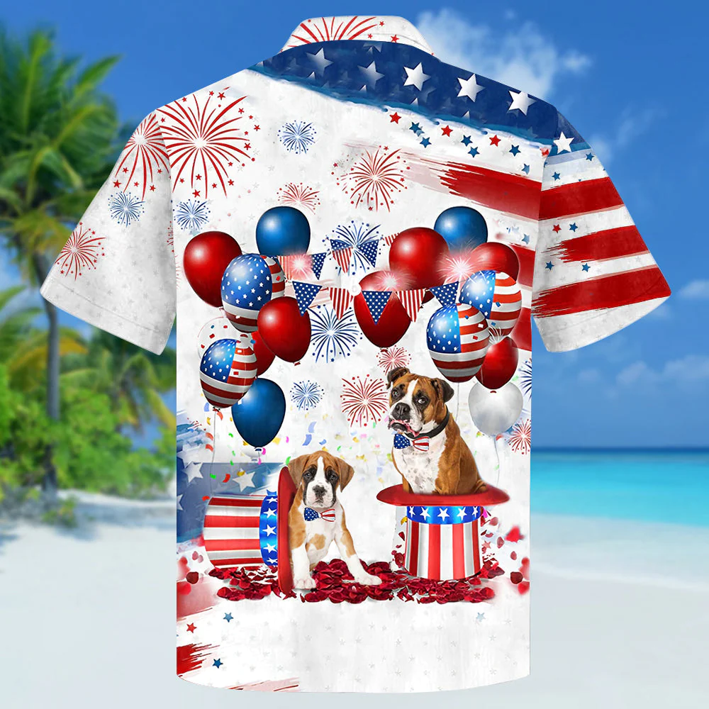 Boxer Independence Day Hawaiian Shirt, Dog Hawaii Beach Shirt Short Sleeve For 4Th Of July