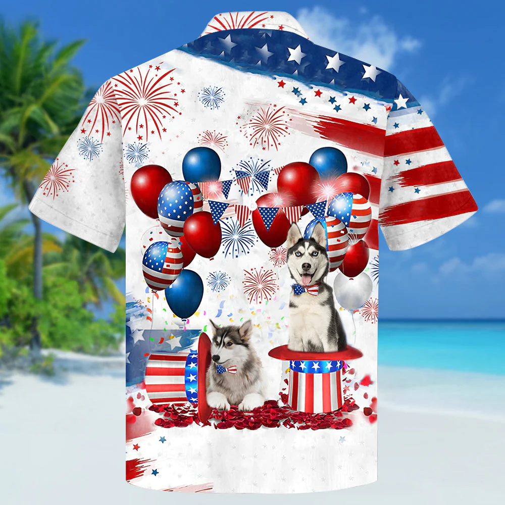 Siberian Husky Independence Day Hawaiian Shirt, Dog Hawaii Beach Shirt Short Sleeve For 4Th Of July