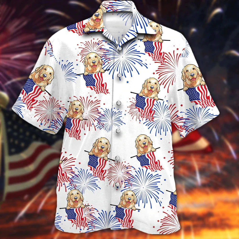 Golden Hawaiian Shirt - Independence Day Golden Hawaii Aloha Shirt, The Fourth Of July Dog Hawaiian Shirt