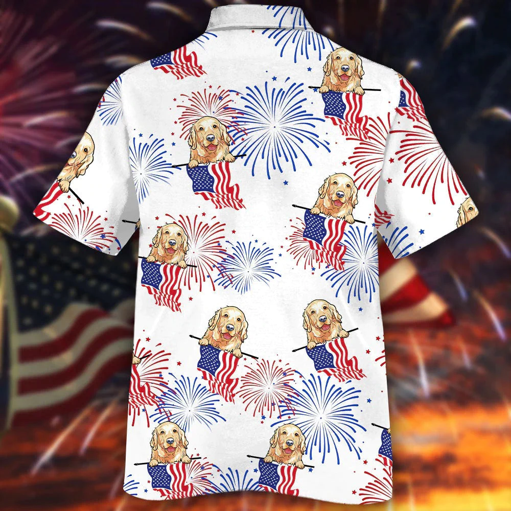 Golden Hawaiian Shirt - Independence Day Golden Hawaii Aloha Shirt, The Fourth Of July Dog Hawaiian Shirt