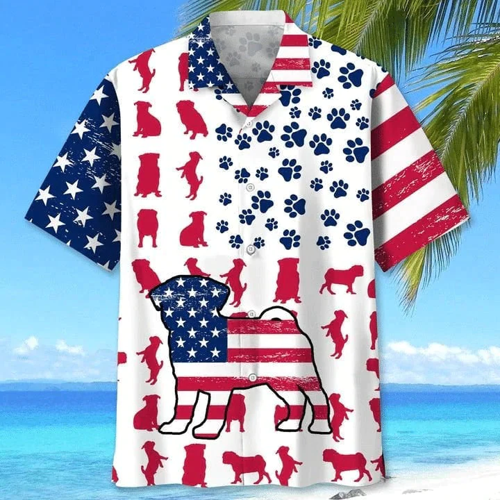 Pug Hawaiian Shirt - Independence Day Is Coming, Paw Prints Aloha Hawaii Shirt, Gift To Dog Lover