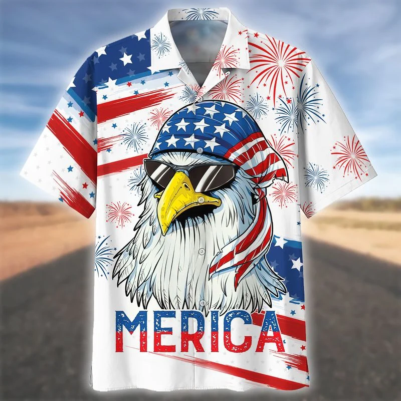 Independence Day Hawaiian Shirts, Cool Eagle American Flag Hawaii Beach Shirt For Summer, Happy 4Th Of July Hawaii Shirt Gift