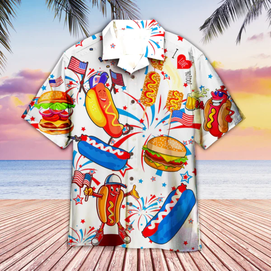 Funny American Hot Dog 4Th Of July Independence Day Hawaiian Shirt For Men & Women, Hot Dog Hawaiian Shirt