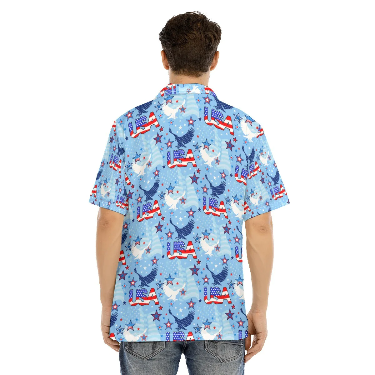 Hawaiian Camp Collar Short Sleeve Button-Down Shirt Usa, Hawaiian Shirt For Summer And 4Th Of July