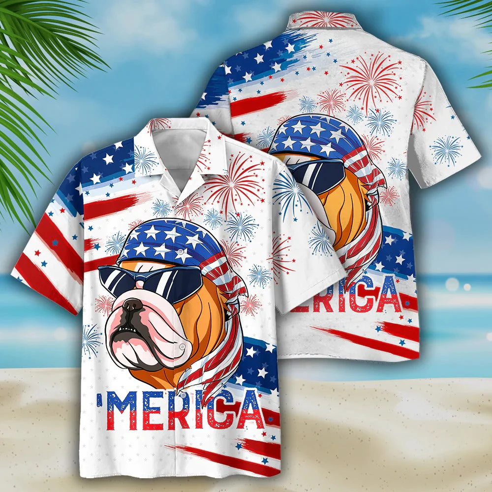 Bulldog Hawaiian Shirt, Independence Day Is Coming Aloha Beach Shirts, Dog Hawaiian Shirt For 4Th Of July
