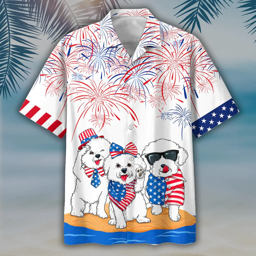 Independence In Coming Bichon Frise Alloha Hawaii Shirts For Men And Woman, American Usa Flag Hawaii Dog Shirts
