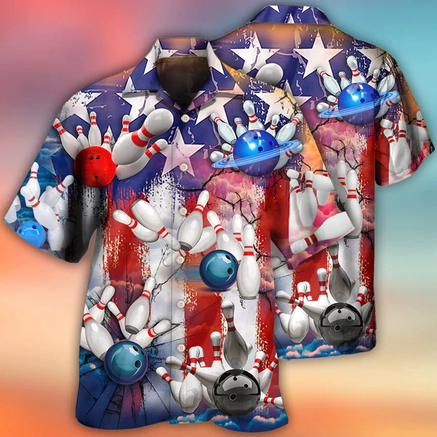 3D Bowling Hawaiian Shirt, Bowling Independence Day Hawaiian Shirt, Bowling Roll Aloha Shirt For Men - Perfect Gift For Bowling Lovers, Bowlers