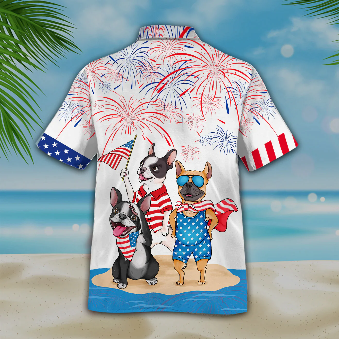 Funny French Bulldog Hawaiian Shirt Full Printed For 4Th Of July Gifts, Patriotic Present Dog Hawaii Shirt Short Sleeve