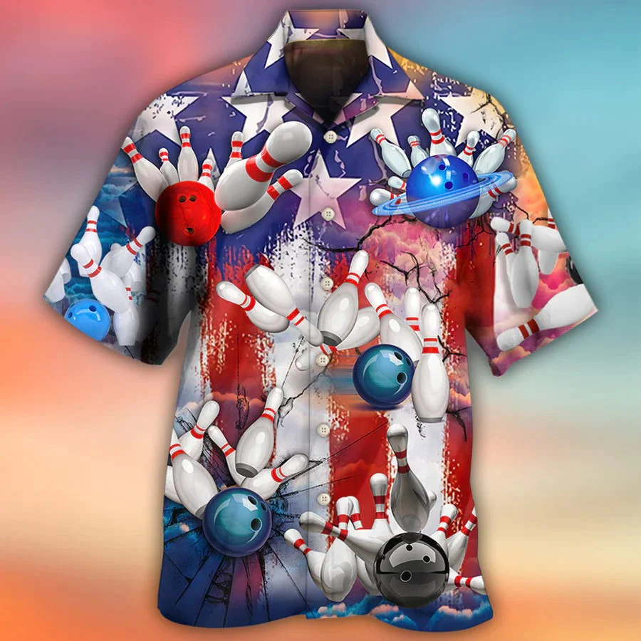 3D Bowling Hawaiian Shirt, Bowling Independence Day Hawaiian Shirt, Bowling Roll Aloha Shirt For Men - Perfect Gift For Bowling Lovers, Bowlers