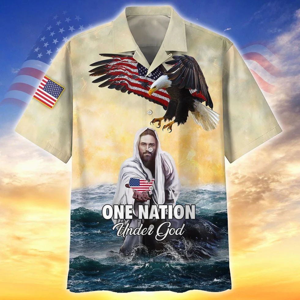 One Nation Under God 3D All Over Printed Hawaiian Shirt For Independence's Day, Patriotic Gift For Him