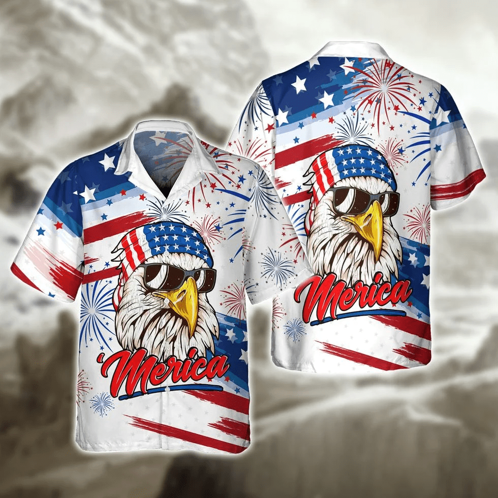 Happy Independence's Day Usa Eagle 3D Hawaiian Shirts, Fourth Of Jul Aloha Hawaii Beach Shirt Short Sleeve