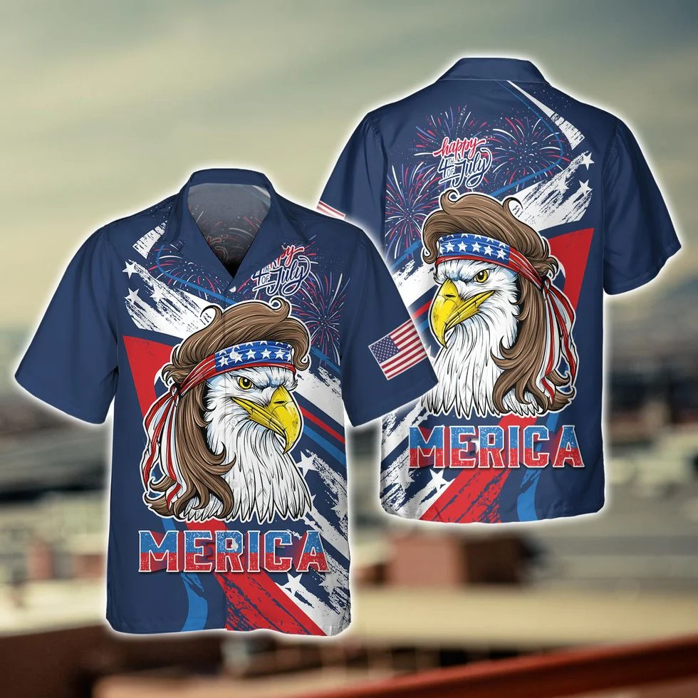 Happy Independence's Day Usa Eagle 3D Hawaiian Shirts, Fourth Of Jul Aloha Hawaii Beach Shirt Short Sleeve