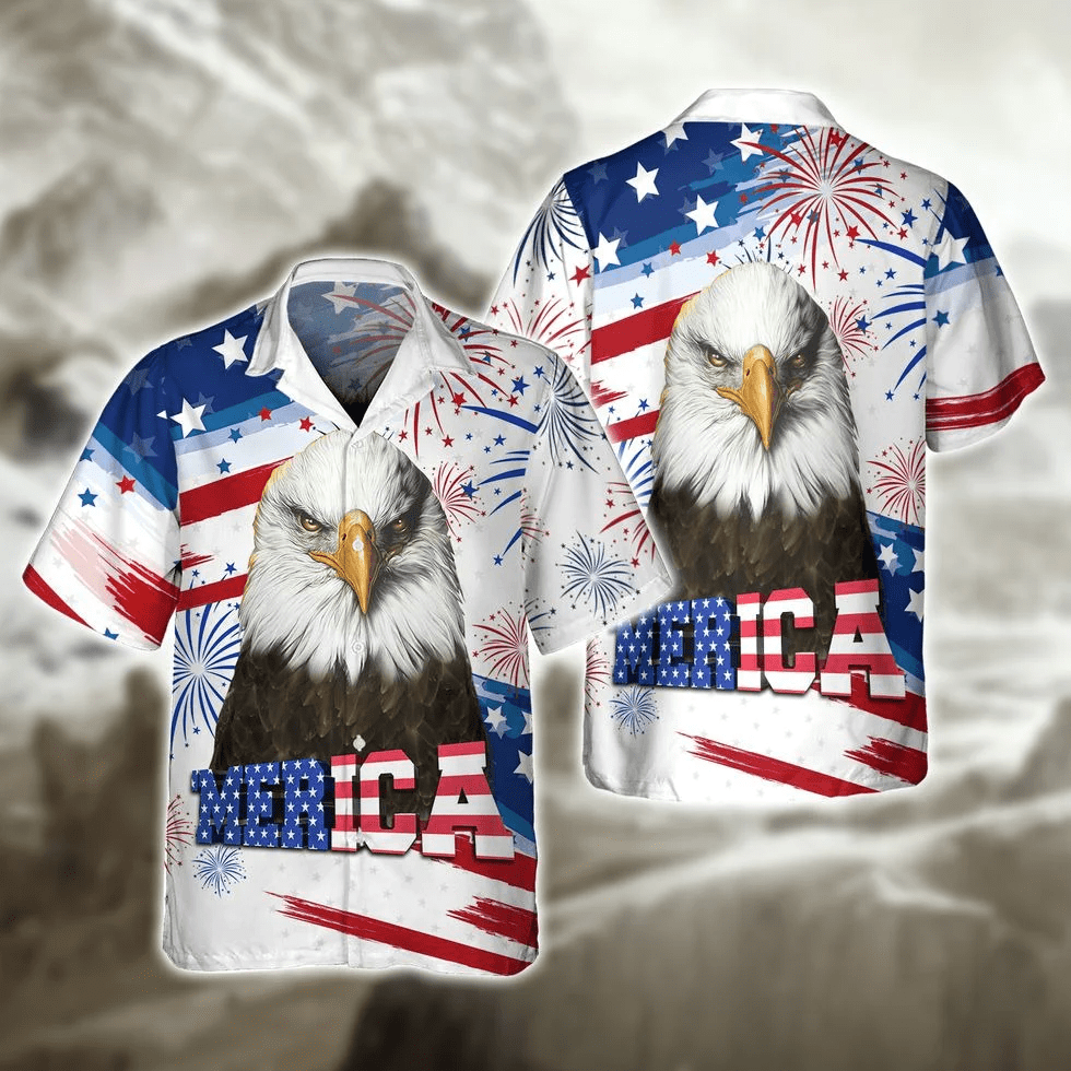 Happy Independence's Day Usa Eagle 3D Hawaiian Shirts, Fourth Of Jul Aloha Hawaii Beach Shirt Short Sleeve