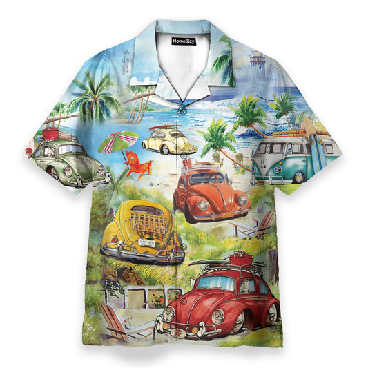 Surf Car On The Beach Men's Button's Up Shirts - Hawaiian Shirt