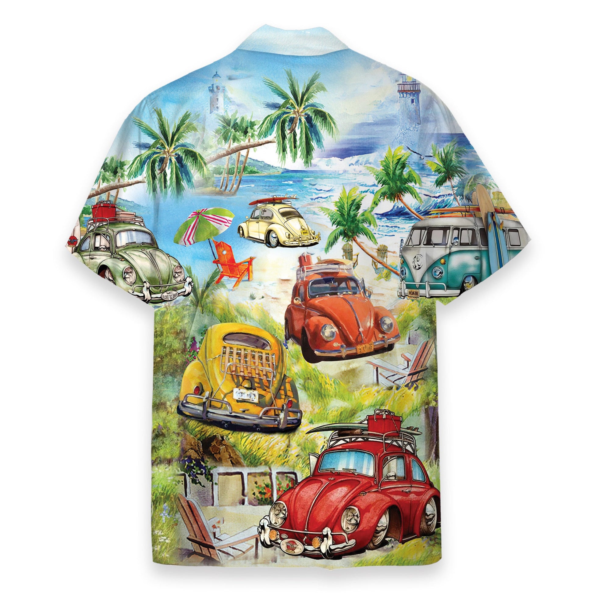 Surf Car On The Beach Men's Button's Up Shirts - Hawaiian Shirt