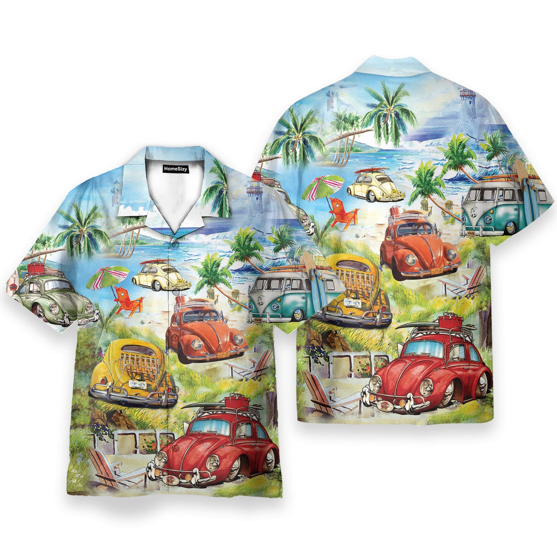 Surf Car On The Beach Men's Button's Up Shirts - Hawaiian Shirt