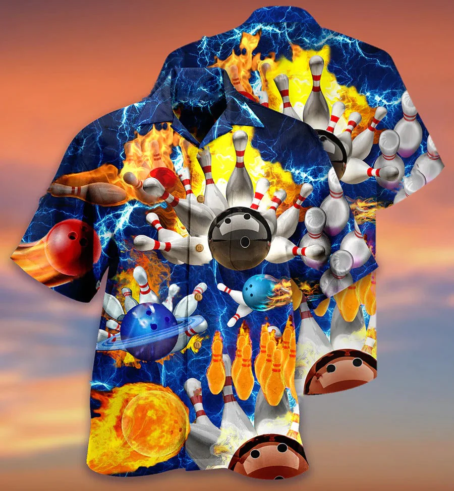 3D Bowling Hawaiian Shirt, Bowling With Flame Hawaiian Shirt, Earth Planet Bowling Shirt - Perfect Gift For Bowling Lovers, Bowlers