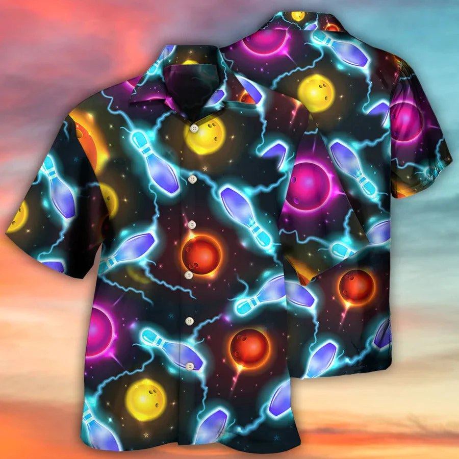3D Bowling Hawaiian Shirt, Bowling Painting Hawaiian Shirt, Galaxy Bowling Ball And Pins Aloha Shirt For Men - Perfect Gift For Bowling Lovers, Bowlers