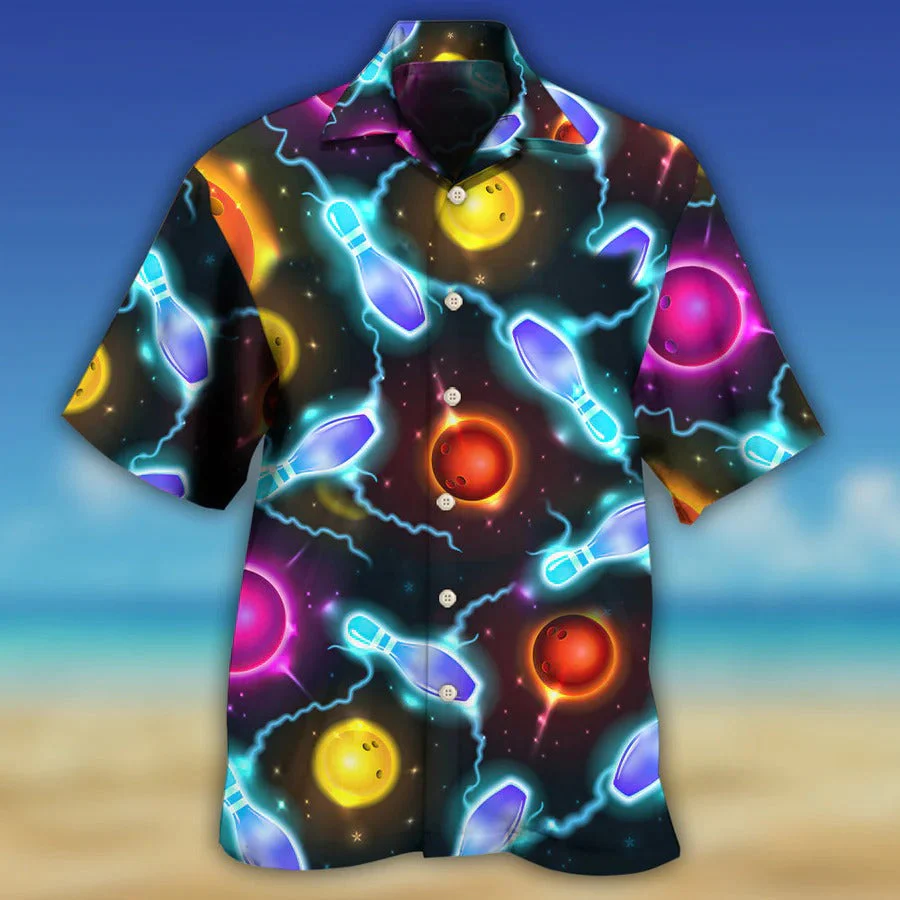 3D Bowling Hawaiian Shirt, Bowling Painting Hawaiian Shirt, Galaxy Bowling Ball And Pins Aloha Shirt For Men - Perfect Gift For Bowling Lovers, Bowlers
