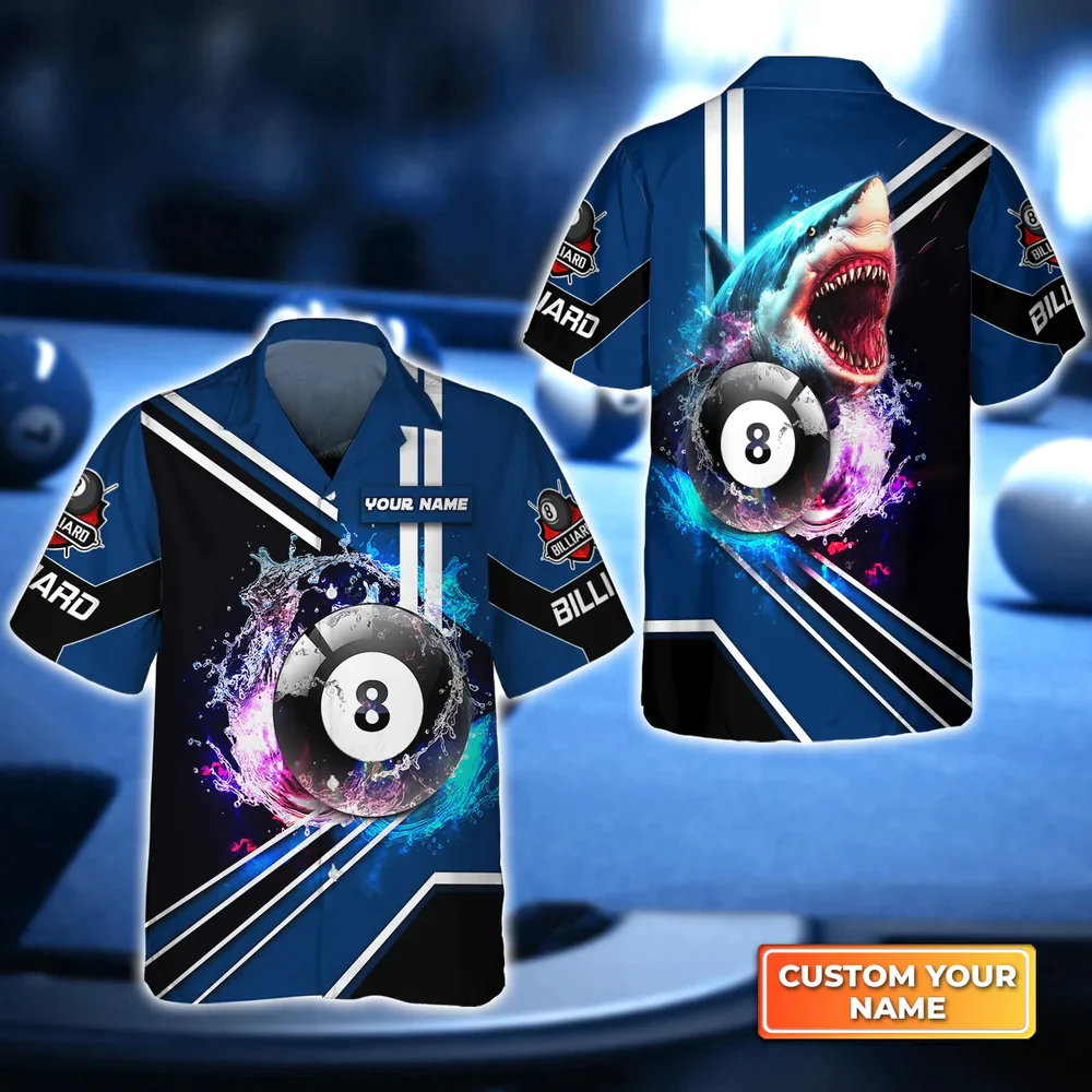 Shark Billiard Team Pool 8 Ball 3D Hawaiian Shirt, Billiard team shirt, Billiard shirt for men and women