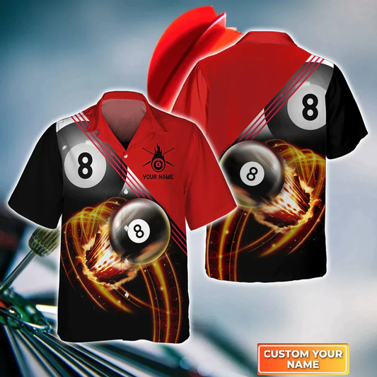 8 Ball Pool Fire Billiard Player Hawaiian shirt, Billiard Sport shirt, Gift For Billiard Players