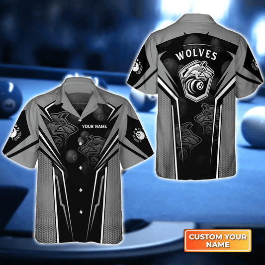 Wolf Team Pool Eight Ball Billiard 3D Hawaiian Shirt, billiard team uniform, Gift For Billiard Players
