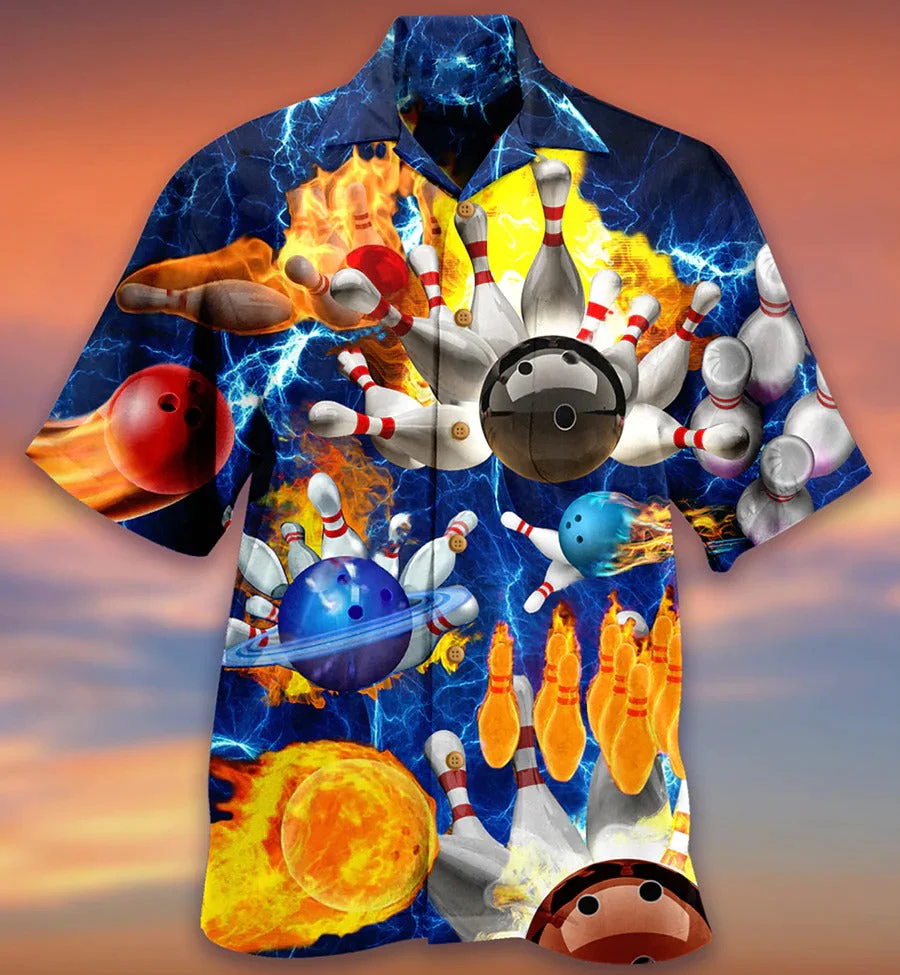 3D Bowling Hawaiian Shirt, Bowling With Flame Hawaiian Shirt, Earth Planet Bowling Shirt - Perfect Gift For Bowling Lovers, Bowlers