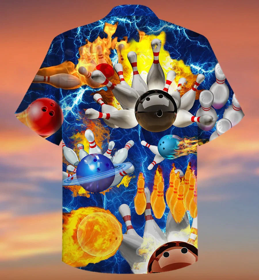 3D Bowling Hawaiian Shirt, Bowling With Flame Hawaiian Shirt, Earth Planet Bowling Shirt - Perfect Gift For Bowling Lovers, Bowlers