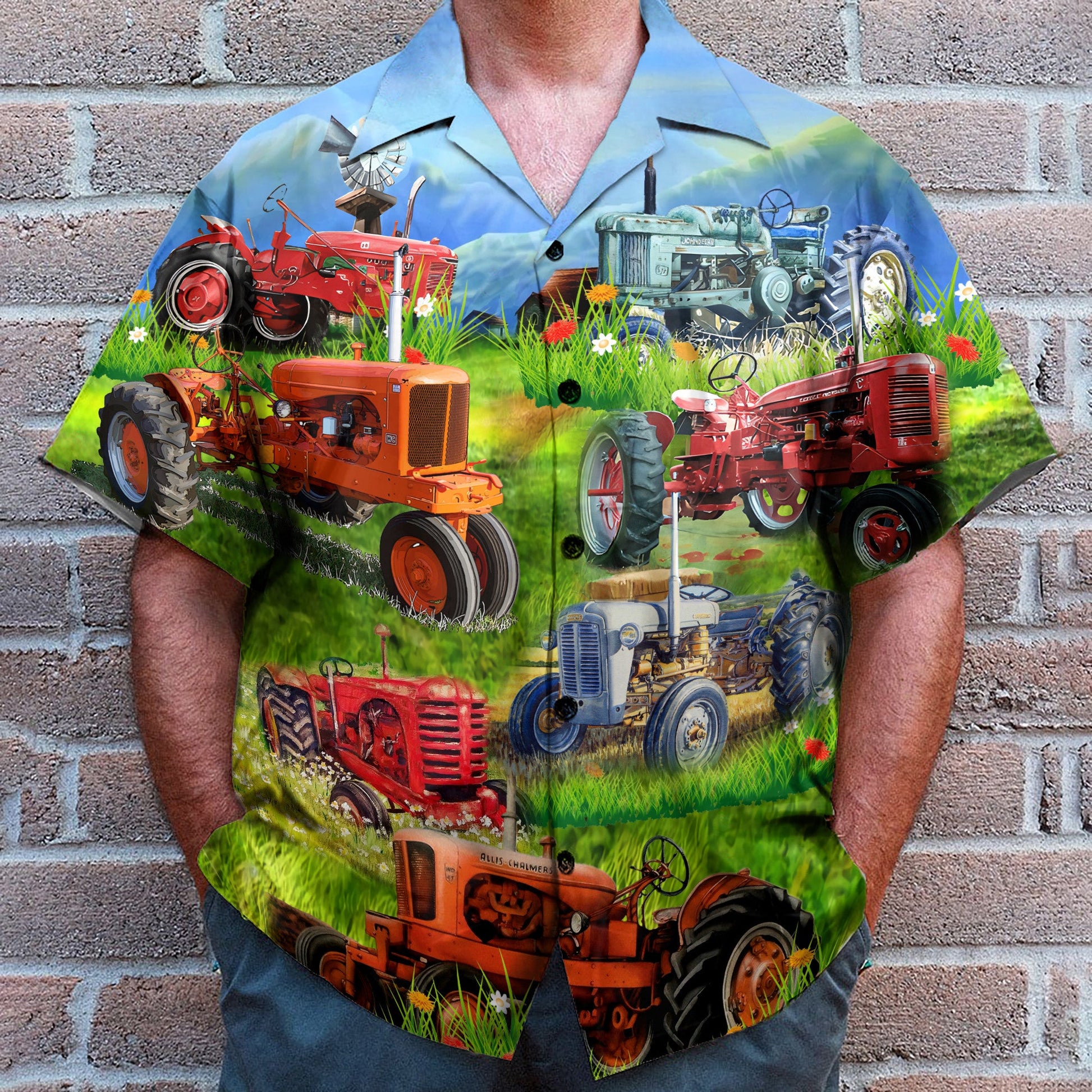 Real Men Drive Tractors Men's Button's Up Shirts - Hawaiian Shirt