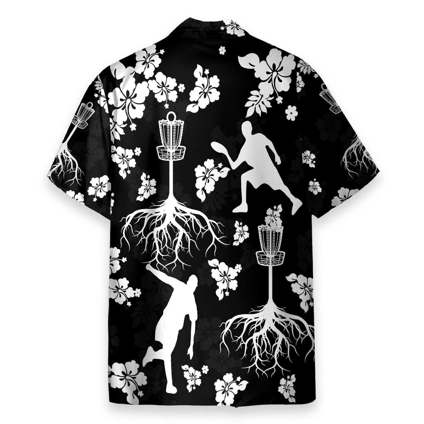 Black And White Disc Golf And Tree Hibiscus Pattern - Hawaiian Shirt